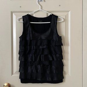LOFT Black Satin Ruffle Top Size Small